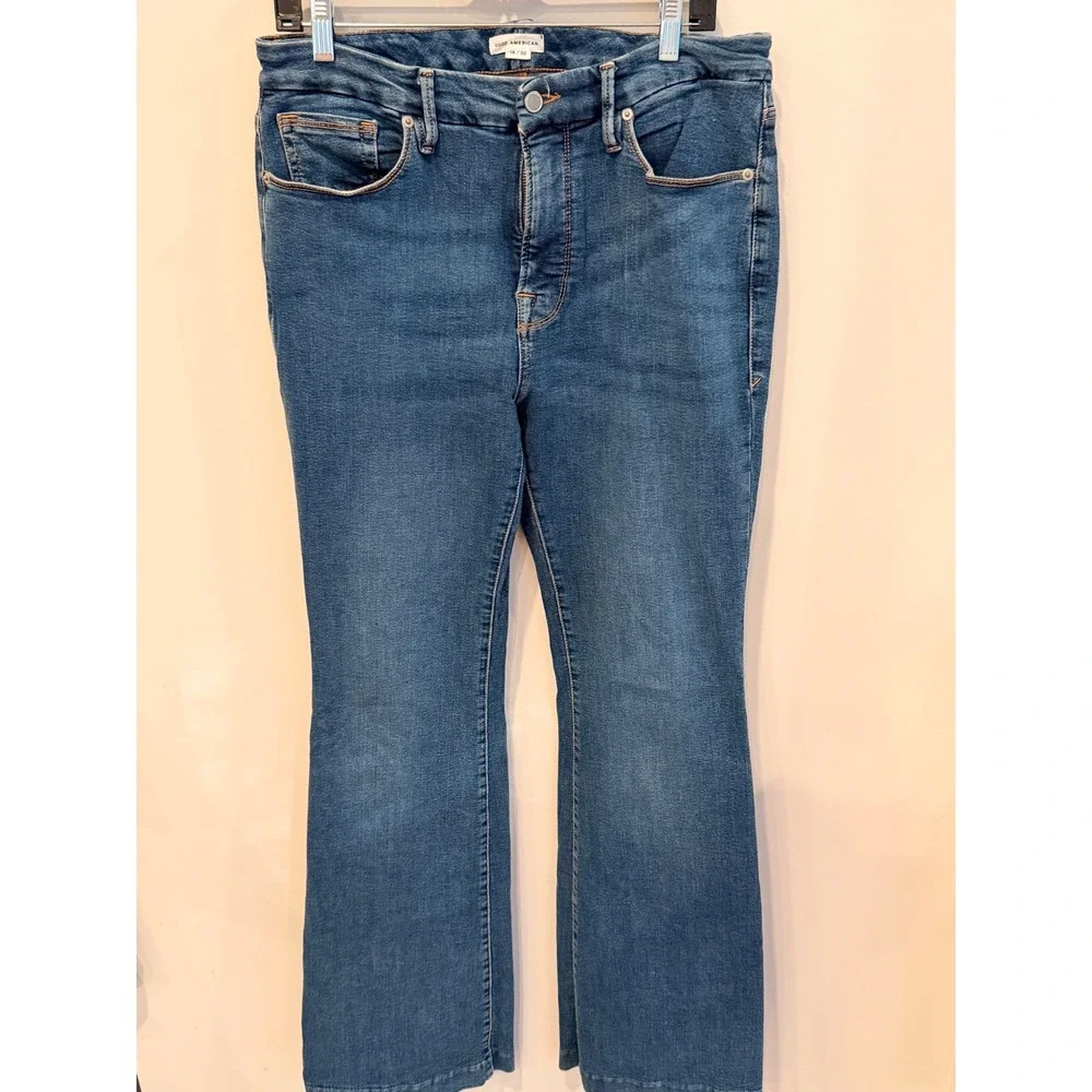 Good American Good‎ Legs Flare Jeans Blue High Rise Size 14/32 GLF873TE